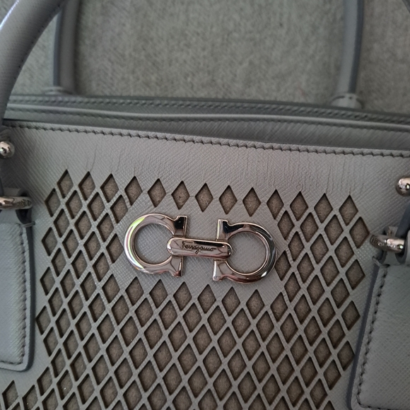 Salvatore Ferragamo Grey Laser Cut Leather Tote - Picture 3 of 9